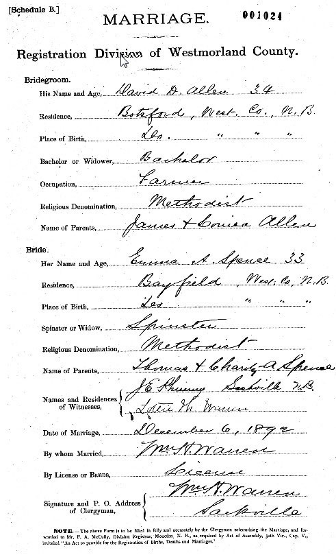 historic New Brunswick marriage certificate